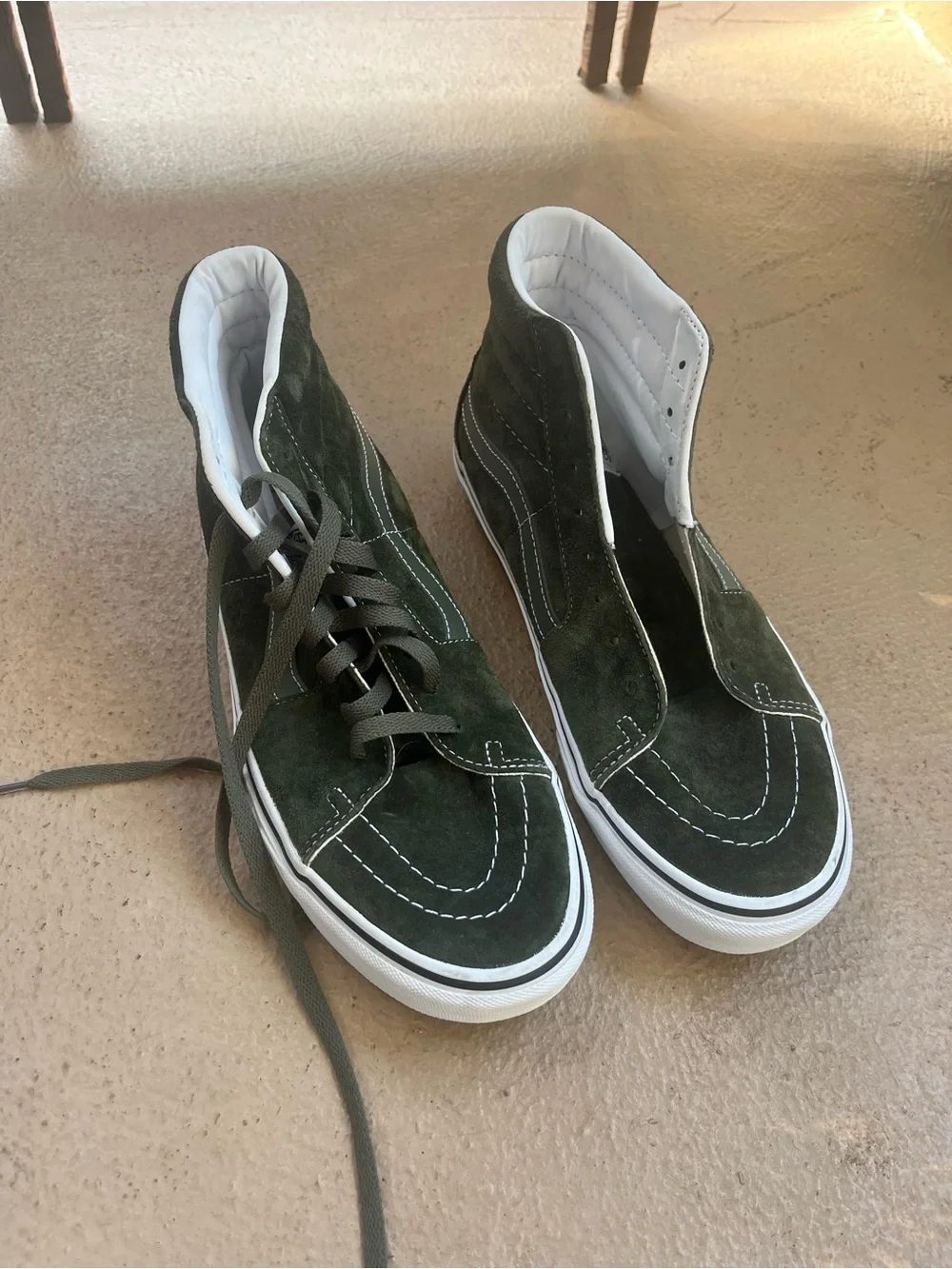 Vans Olive Suede High-Top Skate Sneakers with White Trim